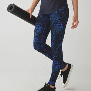 Lululemon Wunder Under Full On Luon Yoga Leggings Black Purple Iris Flower Multi